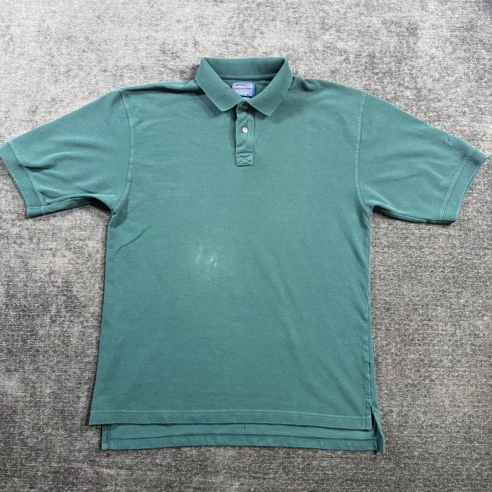 Vintage Pendleton Men's‎ Polo Shirt Large Green 100% Cotton Embroidered Sleeve